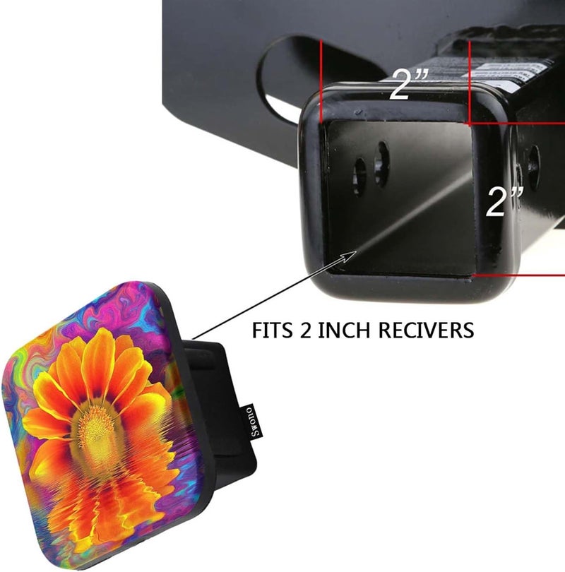 Swono Sunflower Tow Hitch Covers Bright Reflection Wave Colorful Sunflowers Sturdy Rubber Hitch Cover 2 Inch Trailer Hitch Cover Plug Cap Insert for Most Trucks SUV RV and Cars - Image 3